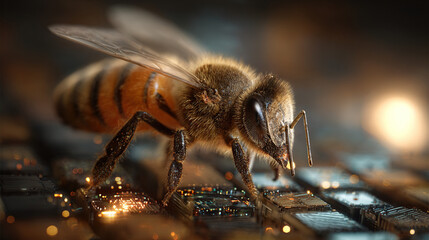 Close-up of Honeybee on Vibrant Purple Flower