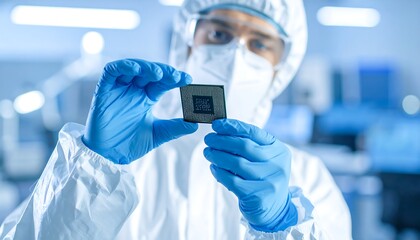 Technician examines a chip