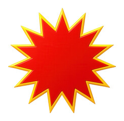 Bright red burst shape with a yellow outline resembling a comic-style explosion or sale graphic, ideal for promotional or attention-grabbing designs.