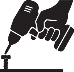 Black-and-White Silhouettes of Impact Driver in Multiple Poses Cordless Power Tool Illustrations Isolated on White Background