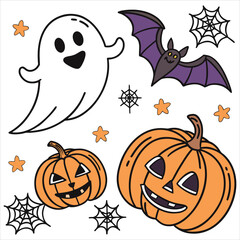 Halloween. Halloween Icon Set. Halloween set clipart vector. Halloween Flat Design Icon Set. Set of Halloween Pumpkins Silhouette. Halloween cartoon vector.	