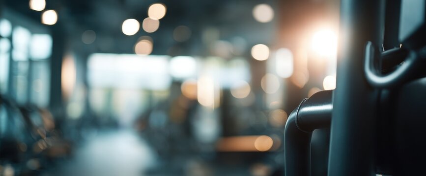 Blurred gym interior, fitness equipment details - Powered by Adobe