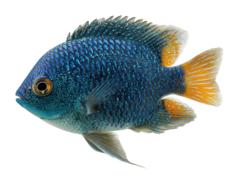 Swimming vibrant fish in clear water underwater aquatic environment view isolated on transparent background