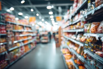 Blurred supermarket aisle with food products
