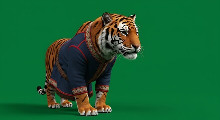 Tiger wearing decorative jacket