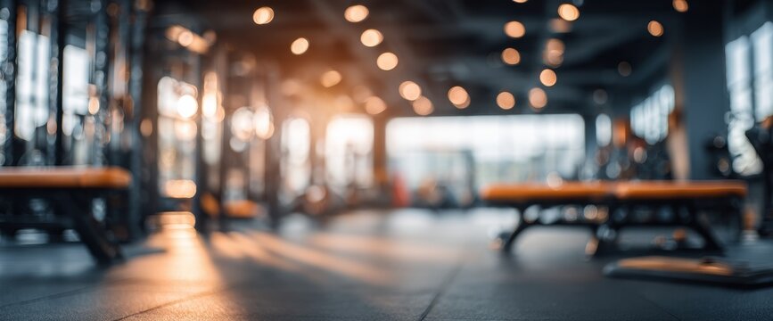 Blurry gym interior, sunlit
