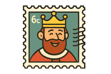 Obraz premium A vectorized Christmas ornament of King Melchor, a wise man and one of the Magi, is featured on a postage stamp