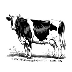 Vector illustration of a cow vintage style engraving