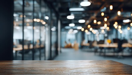 Blurred modern office interior, wooden table