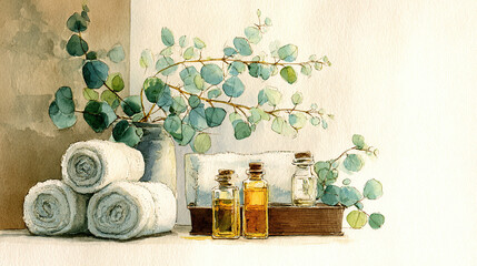 Tranquil Spa Day with Eucalyptus in Watercolor Style