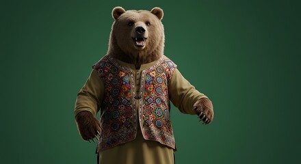 Bear in traditional embroidered clothing