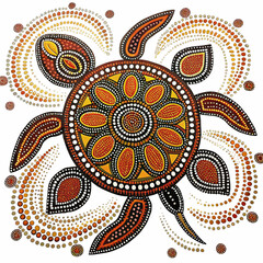 Vibrant Indigenous dot painting of a turtle symbolizing ancient storytelling and cultural heritage