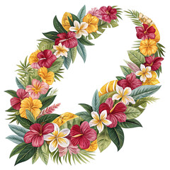 Vibrant tropical floral lei design with lush foliage, perfect for summer celebrations