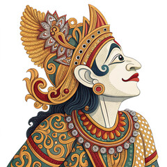 Majestic traditional dancer adorned in ornate gold and green costume with intricate headdress © Youru