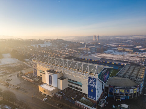 Aerial view of Elland Road Stadium, home of Leeds United Football Club, in Leeds, West Yorkshire, England