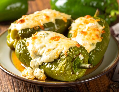 Stuffed green peppers with melted cheese