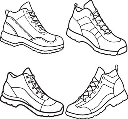 Set of Climbing shoe outline vector illustration line art