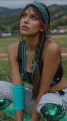 a young beautiful girl with colorful hair