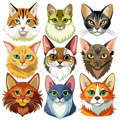 Cartoon Cat Faces Collection