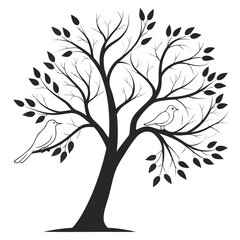  Bare Tree Silhouette with Leaves