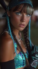 a young beautiful girl with colorful hair