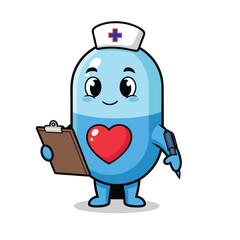 Cheerful capsule character styled as a nurse holding clipboard and