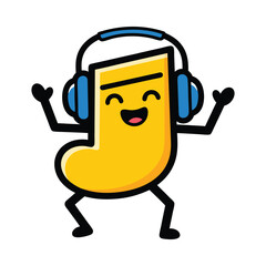 Cheerful animated musical note character dancing joyfully with