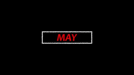 may month name animation inside the rectangle border with light sweep effects on background. may month text motion animation video. Alpha matte with transparent background valentine day