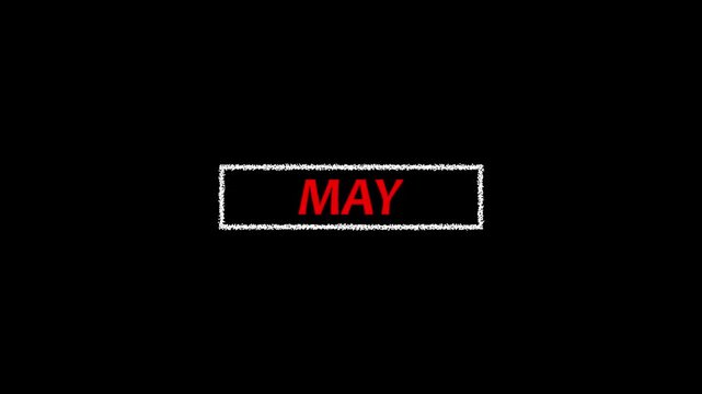 may month name animation inside the rectangle border with light sweep effects on background. may month text motion animation video. Alpha matte with transparent background valentine day