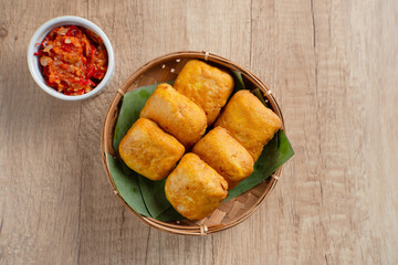 Fried yellow tofu is one type of snack in Indonesia. Perfect for recipes, articles, catalogues, commercials, or any cooking contents
