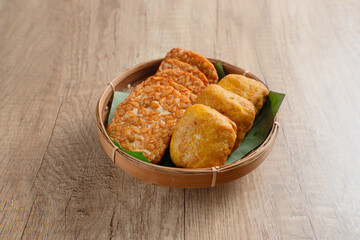 Fried tofu and tempeh are one type of snack in Indonesia. Perfect for recipes, articles, catalogues, commercials, or any cooking contents