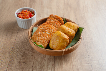 Fried tofu and tempeh are one type of snack in Indonesia. Perfect for recipes, articles, catalogues, commercials, or any cooking contents