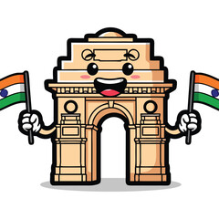 Animated Character Holding Indian Flags in Front of Gateway