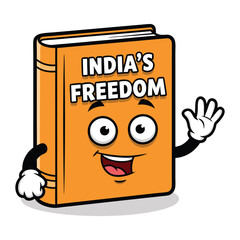 Animated character book titled India's Freedom with a cheerful smile