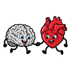 Animated brain and heart characters shaking hands in colorful design