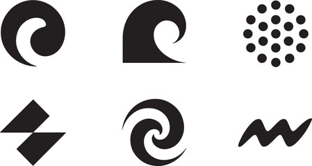 Abstract Swirl and Wave Silhouette Collection Circle Spiral Zigzag Isolated on Transparent