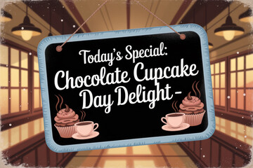 Chocolate cupcake day delight: today's special in a cozy cafe with warm lighting