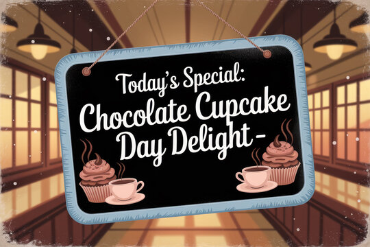 Chocolate cupcake day delight: today's special in a cozy cafe with warm lighting