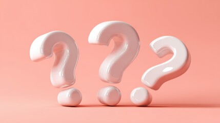 The stylish trio of question marks on a soft pink background.