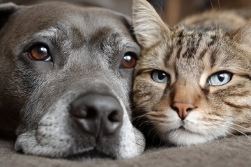 Fototapeta na wymiar Close companions relaxing together on a cozy couch in a warm living room setting