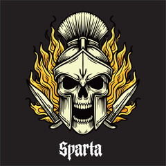 A vector illustration of sparta skull head colored drawing