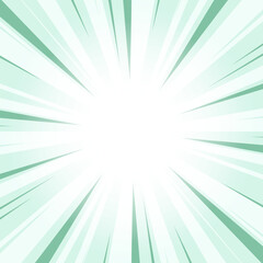 Obraz premium Light Sea Green Sunburst Background with Glowing Light Rays. Abstract Green Glowing Effect Sunburst Background for Presentation, Banner, Poster, Flyer, Sales. Pop Art Background for Summer Themes.