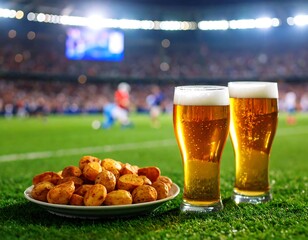Beer and fries at a stadium
