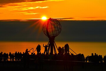 The North Cape (Norwegian: Nordkapp, Coordinates: 71°10′21″N 25°47′04″E) - Globe Monument at the edge of the clifftop lit by the midnight sun (Magerøya island, Finnmark county, Northern Norway) © Romana Kontowiczova