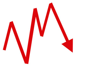 Jagged Red Line Graph Showing Negative Trend with Down Arrow Isolated Vector