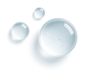 Hydrating gel droplets with transparent texture. Liquid drops, serum, gel or collagen texture. Skin care cosmetic hydration spots. Vector illustration