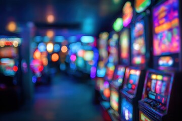 Blurry casino interior, vibrant lights