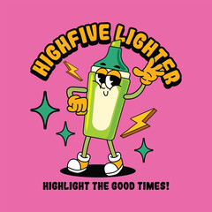 Happy green marker in emblem retro cartoon illustration