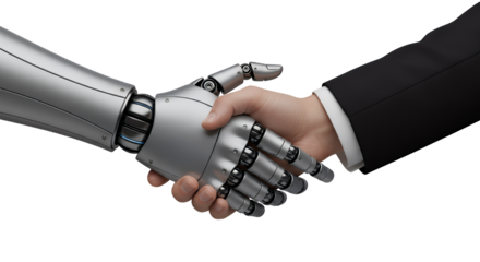 Human ingenuity meets artificial intelligence in futuristic handshake