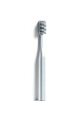 White Toothbrush with Gray Bristles on White Background